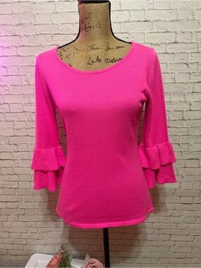 Bright Pink Ruffle Sleeve Sweater